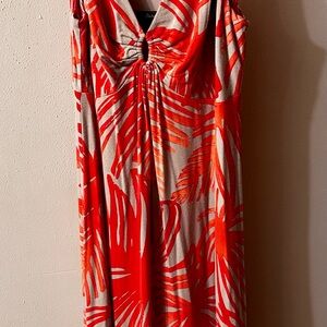 Orange and Beige Tropical Print Dress
